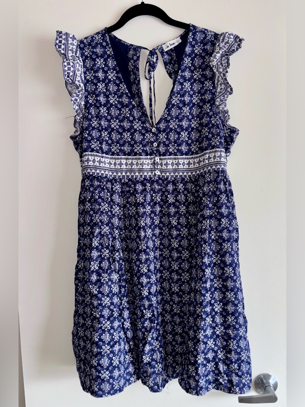 In Loom Navy Floral Fit & Flare Open Back Dress Sz L